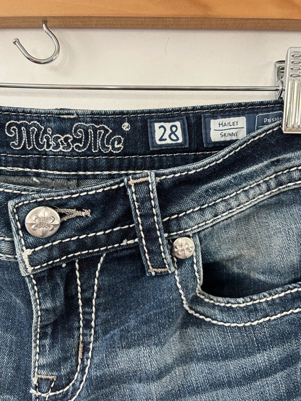 Miss Me Jeans Hailey Skinny 28 Blue Denim Aztec Embellished Back Pockets - Picture 4 of 16